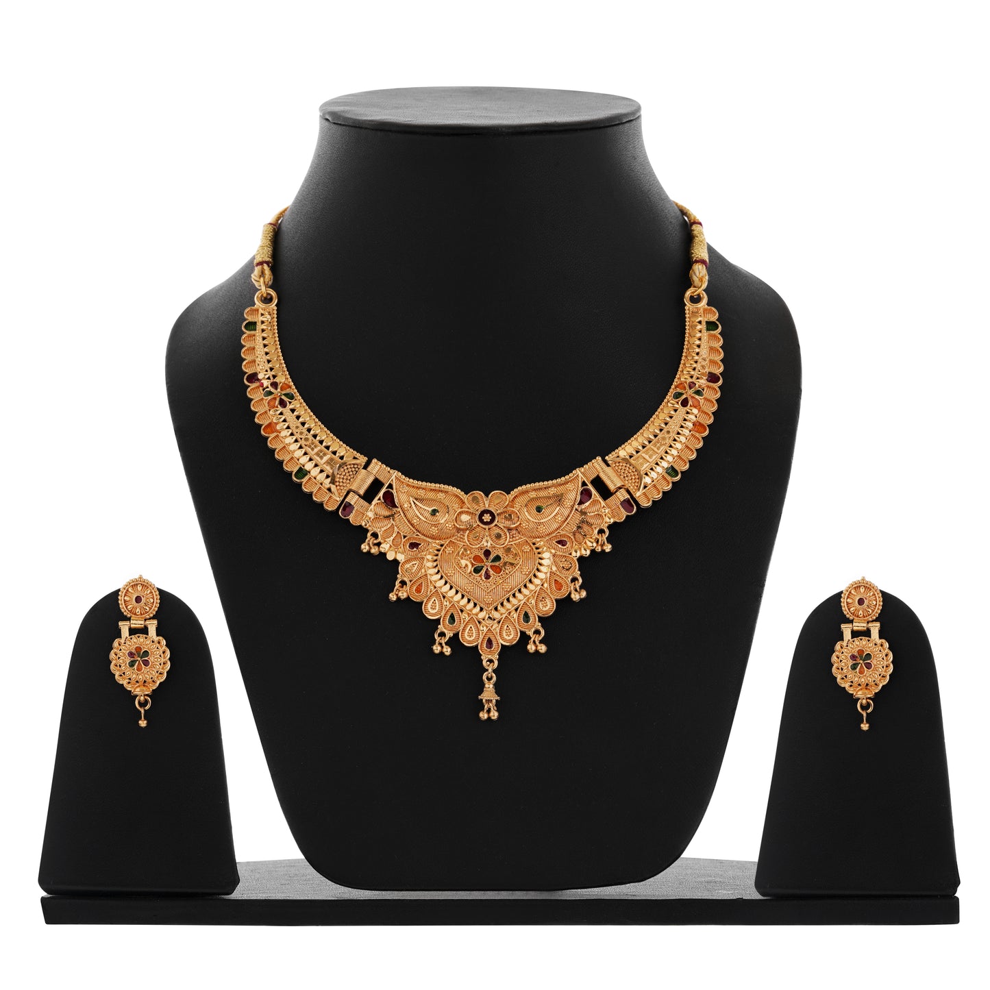 Sparkling 1 Gram Gold Plated Necklace and Earring Set Gift Or Decor