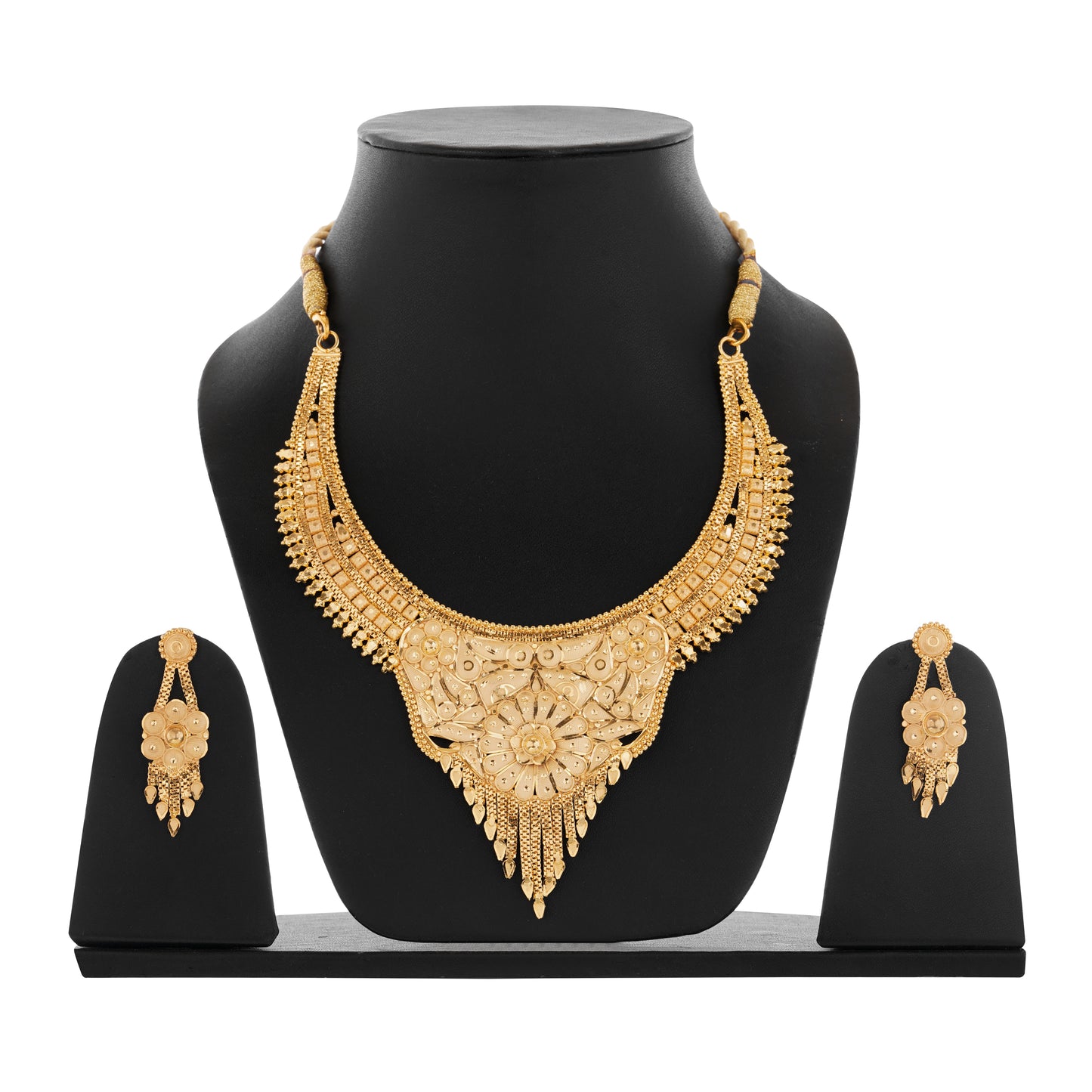Sparkling 1 Gram Gold Plated Necklace and Earring Set Gift Or Decor