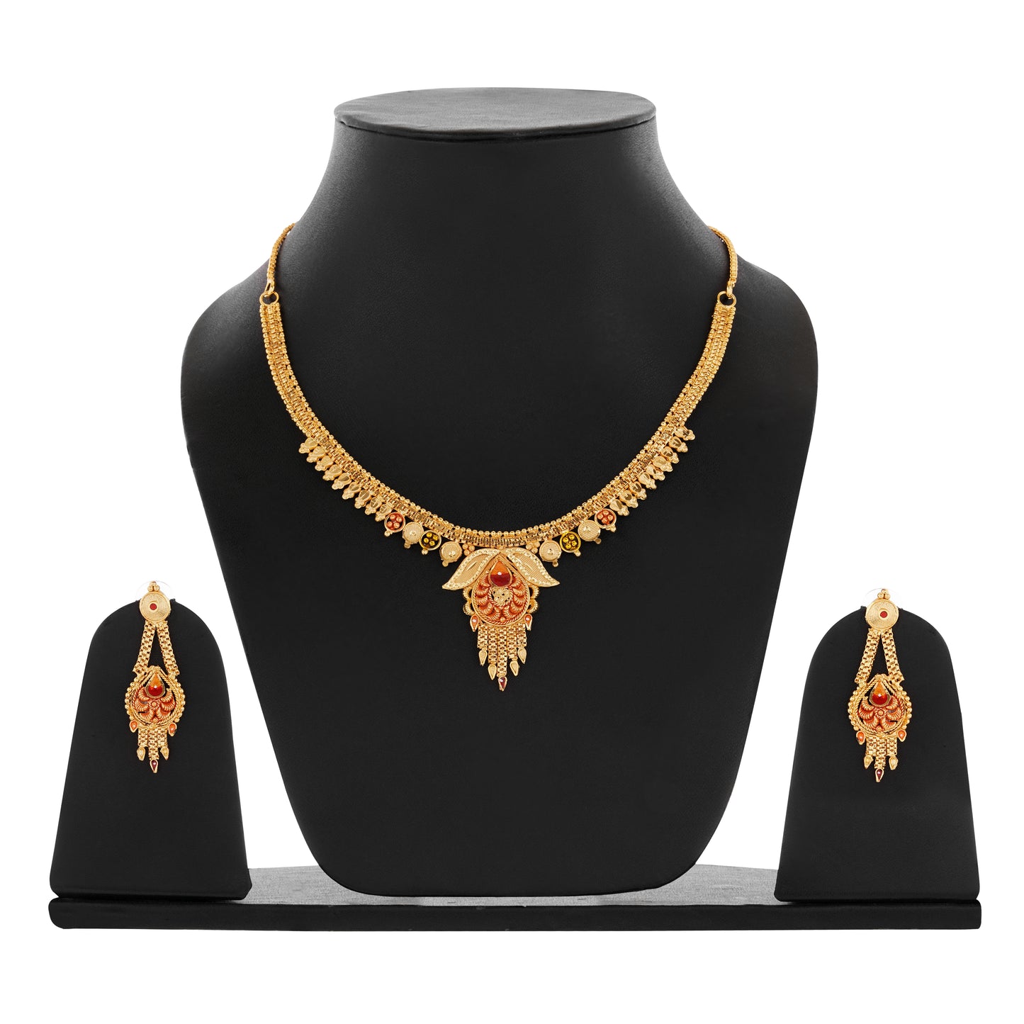 Sparkling 1 Gram Gold Plated Necklace and Earring Set Gift Or Decor