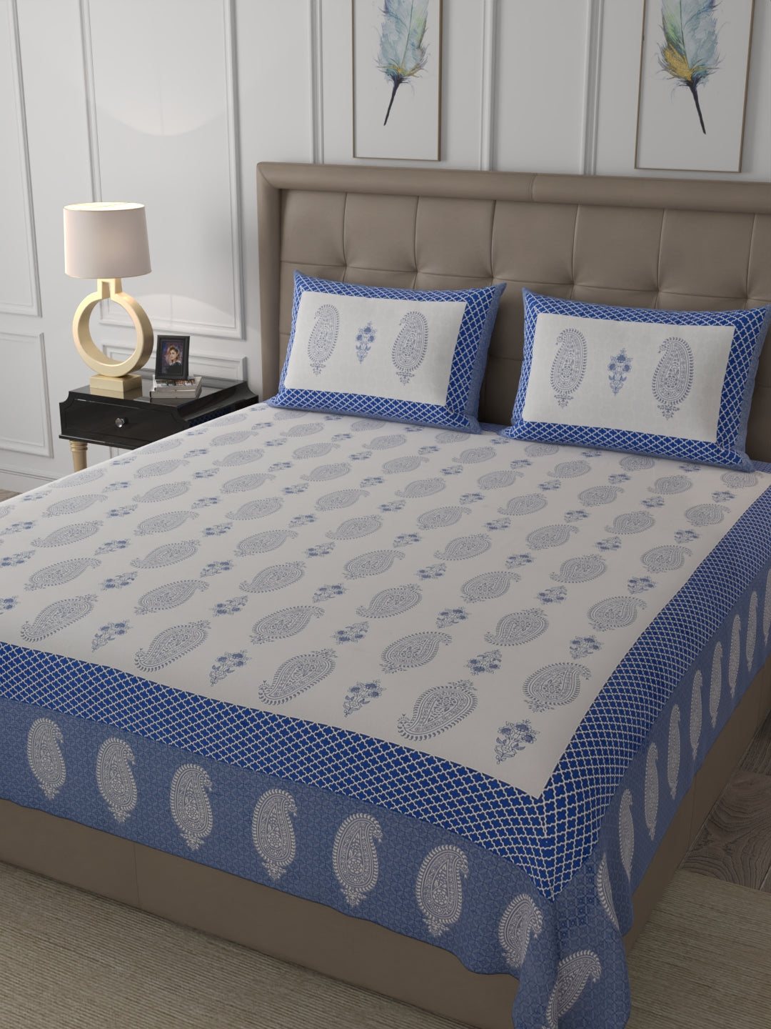 108 X 108 inch 100% Cotton Bedsheet for Double Bed Super King Size with Pillow Cover Gift Or Decor