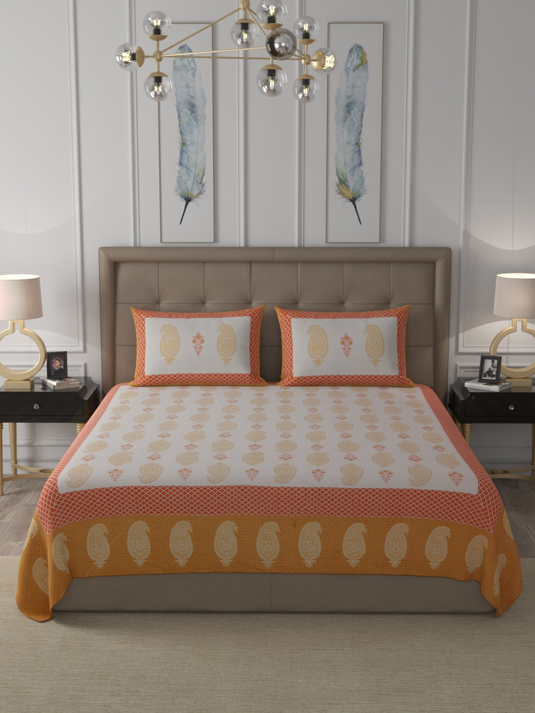 108 X 108 inch 100% Cotton Bedsheet for Double Bed Super King Size with Pillow Cover Gift Or Decor