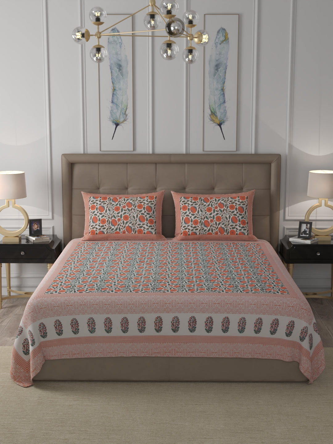 108 X 108 inch 100% Cotton Bedsheet for Double Bed Super King Size with Pillow Cover Gift Or Decor