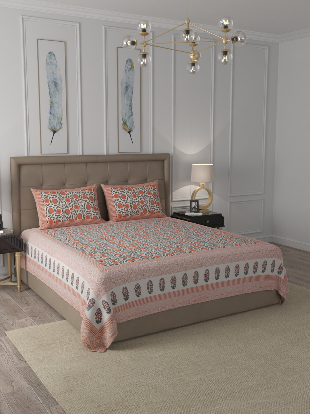 108 X 108 inch 100% Cotton Bedsheet for Double Bed Super King Size with Pillow Cover Gift Or Decor