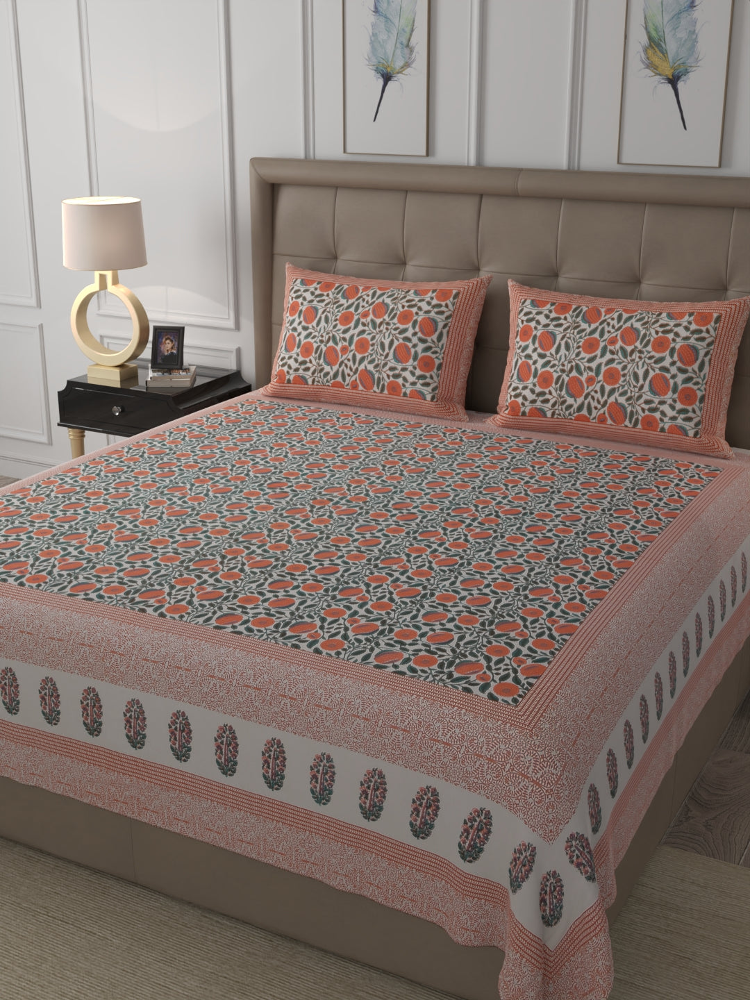 108 X 108 inch 100% Cotton Bedsheet for Double Bed Super King Size with Pillow Cover Gift Or Decor