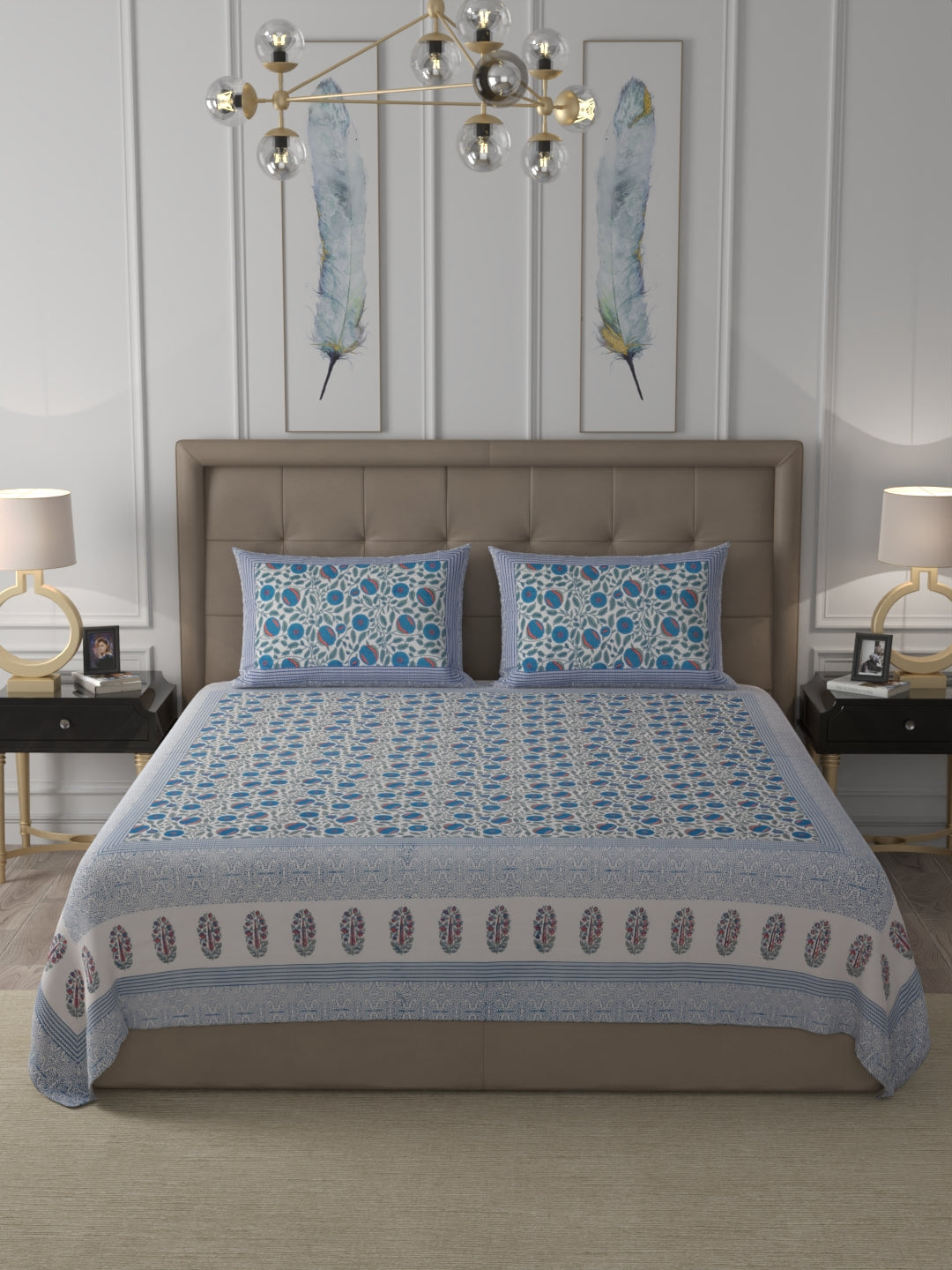 108 X 108 inch 100% Cotton Bedsheet for Double Bed Super King Size with Pillow Cover Gift Or Decor