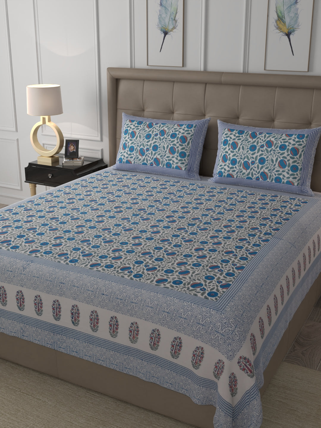 108 X 108 inch 100% Cotton Bedsheet for Double Bed Super King Size with Pillow Cover Gift Or Decor