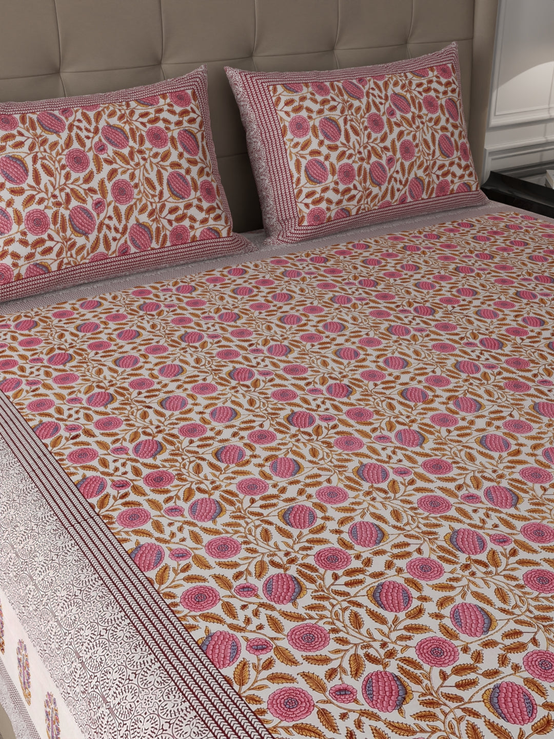 108 X 108 inch 100% Cotton Bedsheet for Double Bed Super King Size with Pillow Cover Gift Or Decor
