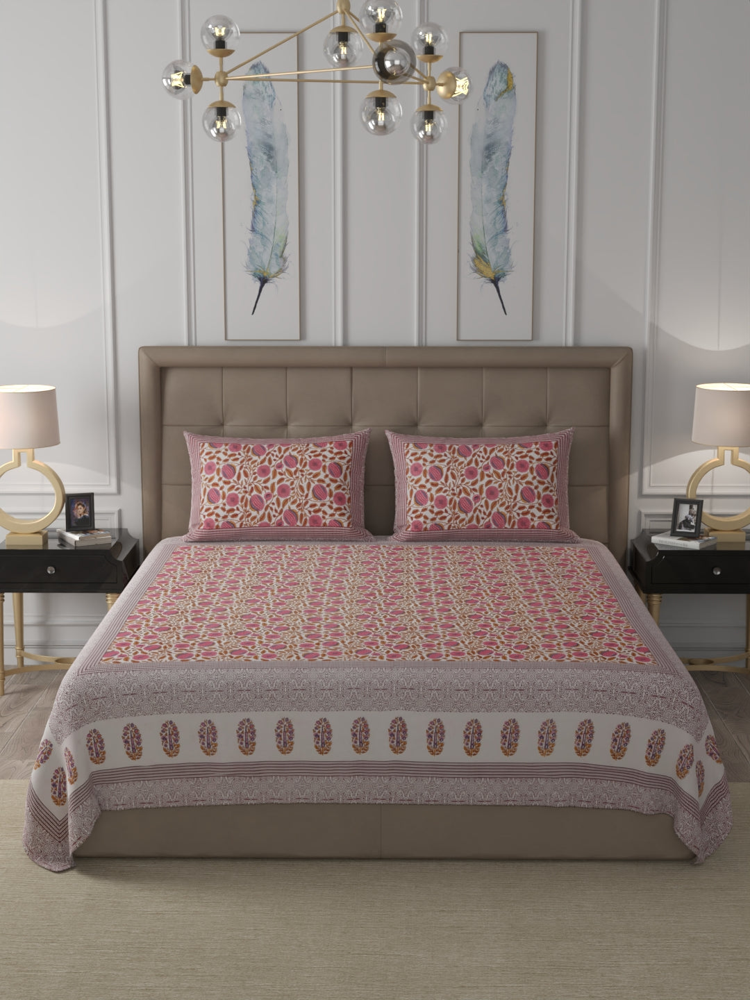 108 X 108 inch 100% Cotton Bedsheet for Double Bed Super King Size with Pillow Cover Gift Or Decor