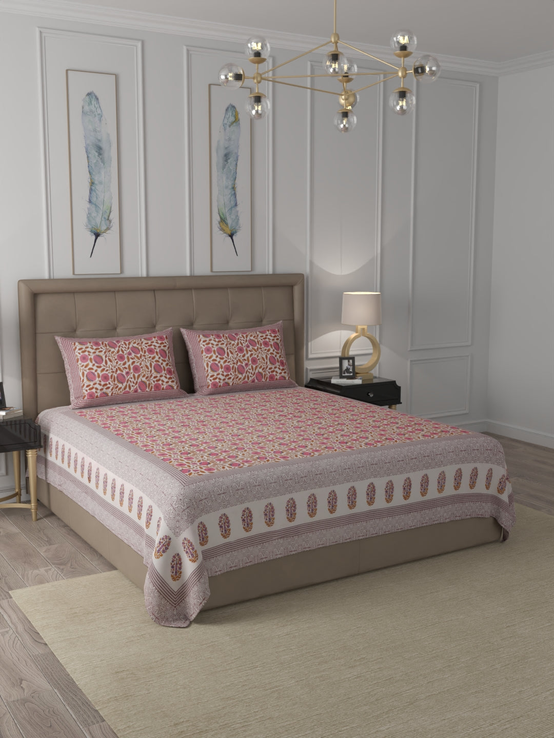 108 X 108 inch 100% Cotton Bedsheet for Double Bed Super King Size with Pillow Cover Gift Or Decor