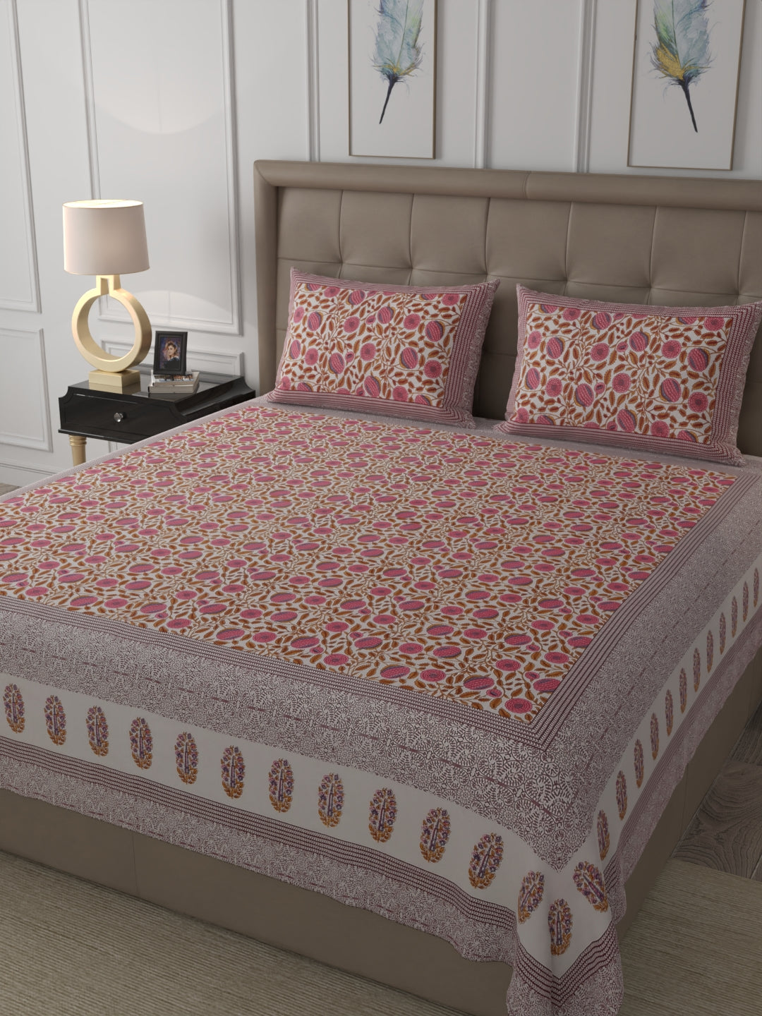 108 X 108 inch 100% Cotton Bedsheet for Double Bed Super King Size with Pillow Cover Gift Or Decor