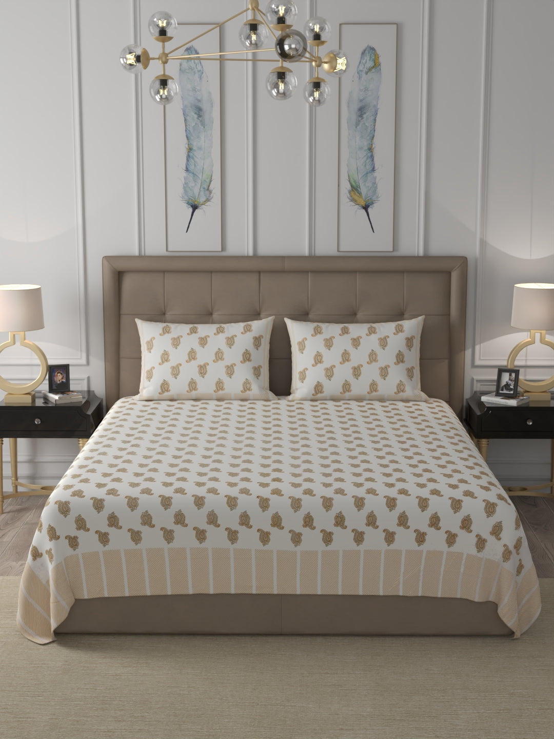 108 X 108 inch 100% Cotton Bedsheet for Double Bed Super King Size with Pillow Covers Gift Or Decor