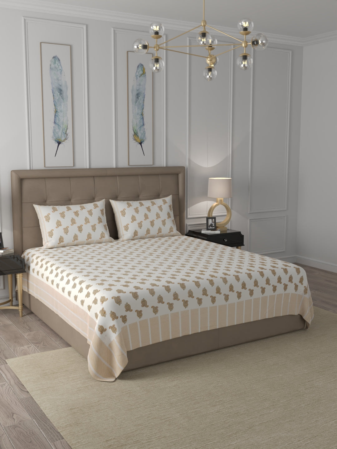 108 X 108 inch 100% Cotton Bedsheet for Double Bed Super King Size with Pillow Covers Gift Or Decor