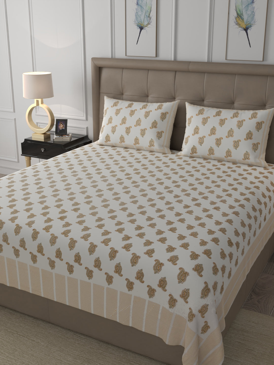 108 X 108 inch 100% Cotton Bedsheet for Double Bed Super King Size with Pillow Covers Gift Or Decor