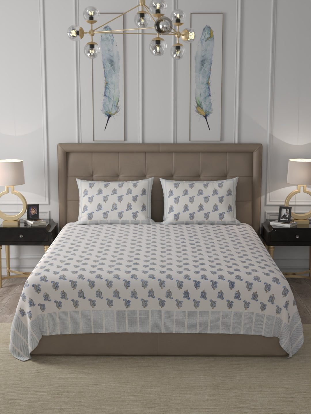 108 X 108 inch 100% Cotton Bedsheet for Double Bed Super King Size with Pillow Covers Gift Or Decor