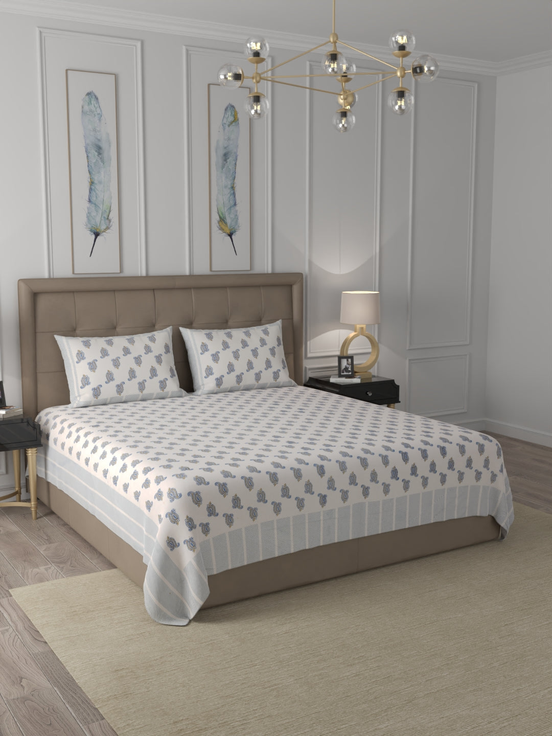 108 X 108 inch 100% Cotton Bedsheet for Double Bed Super King Size with Pillow Covers Gift Or Decor