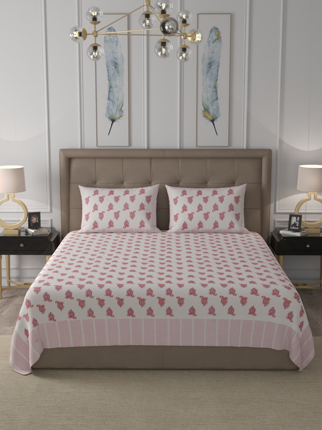 108 X 108 inch 100% Cotton Bedsheet for Double Bed Super King Size with Pillow Covers Gift Or Decor