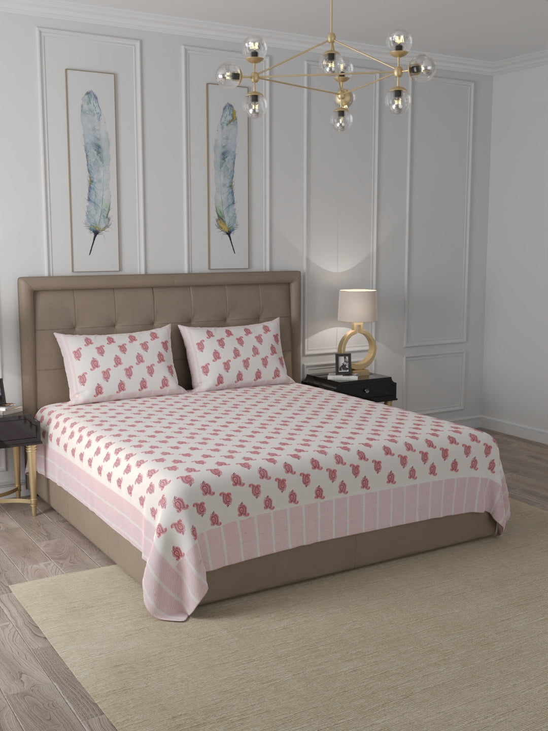 108 X 108 inch 100% Cotton Bedsheet for Double Bed Super King Size with Pillow Covers Gift Or Decor