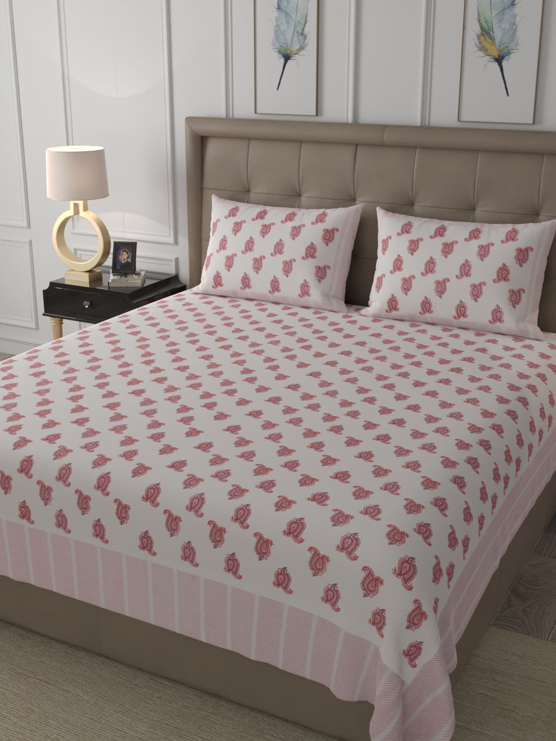 108 X 108 inch 100% Cotton Bedsheet for Double Bed Super King Size with Pillow Covers Gift Or Decor