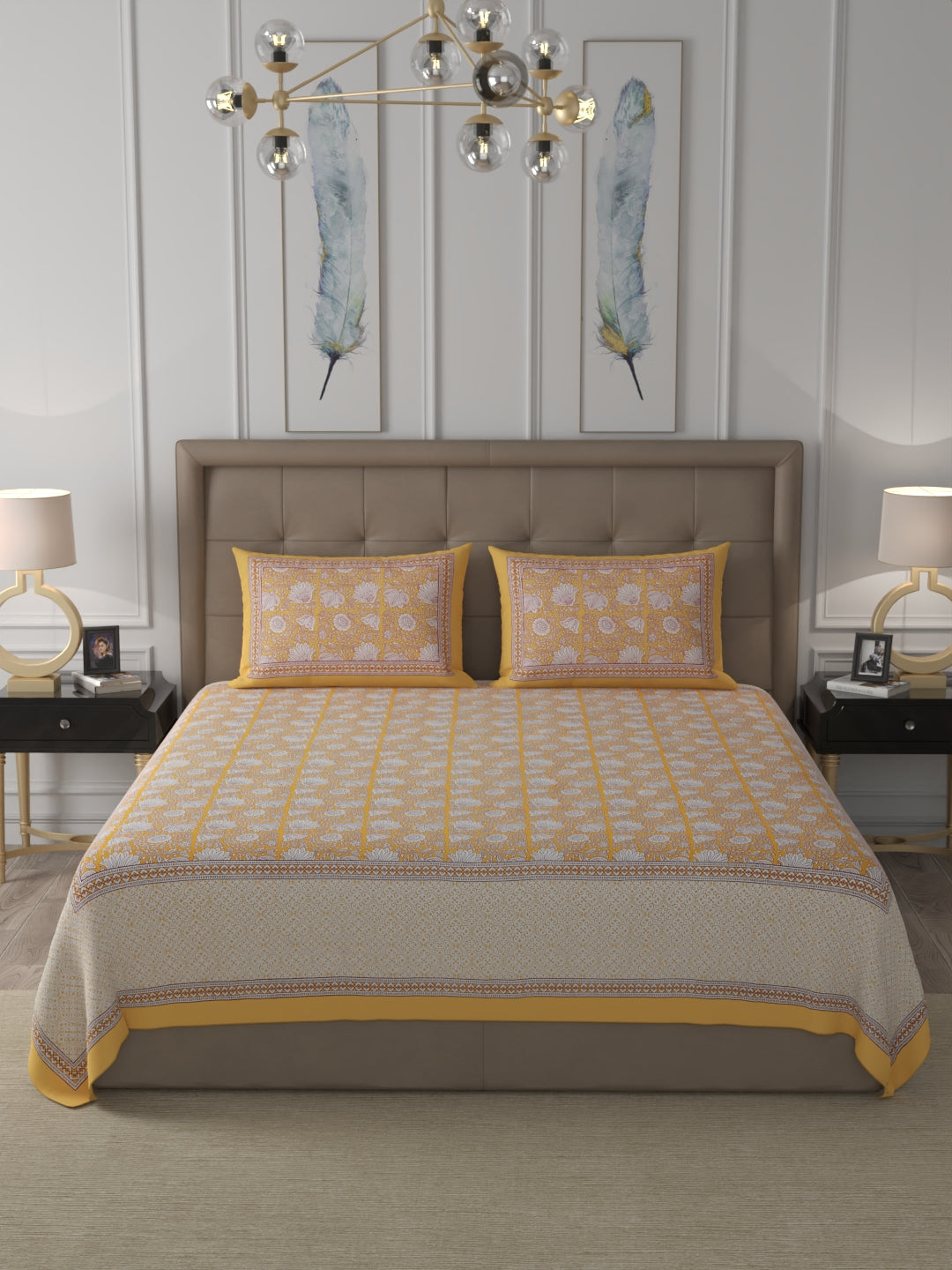 108 X 108 inch Super King Size 100% Cotton Bedsheet for Double Bed with Pillow Cover Gift Or Decor