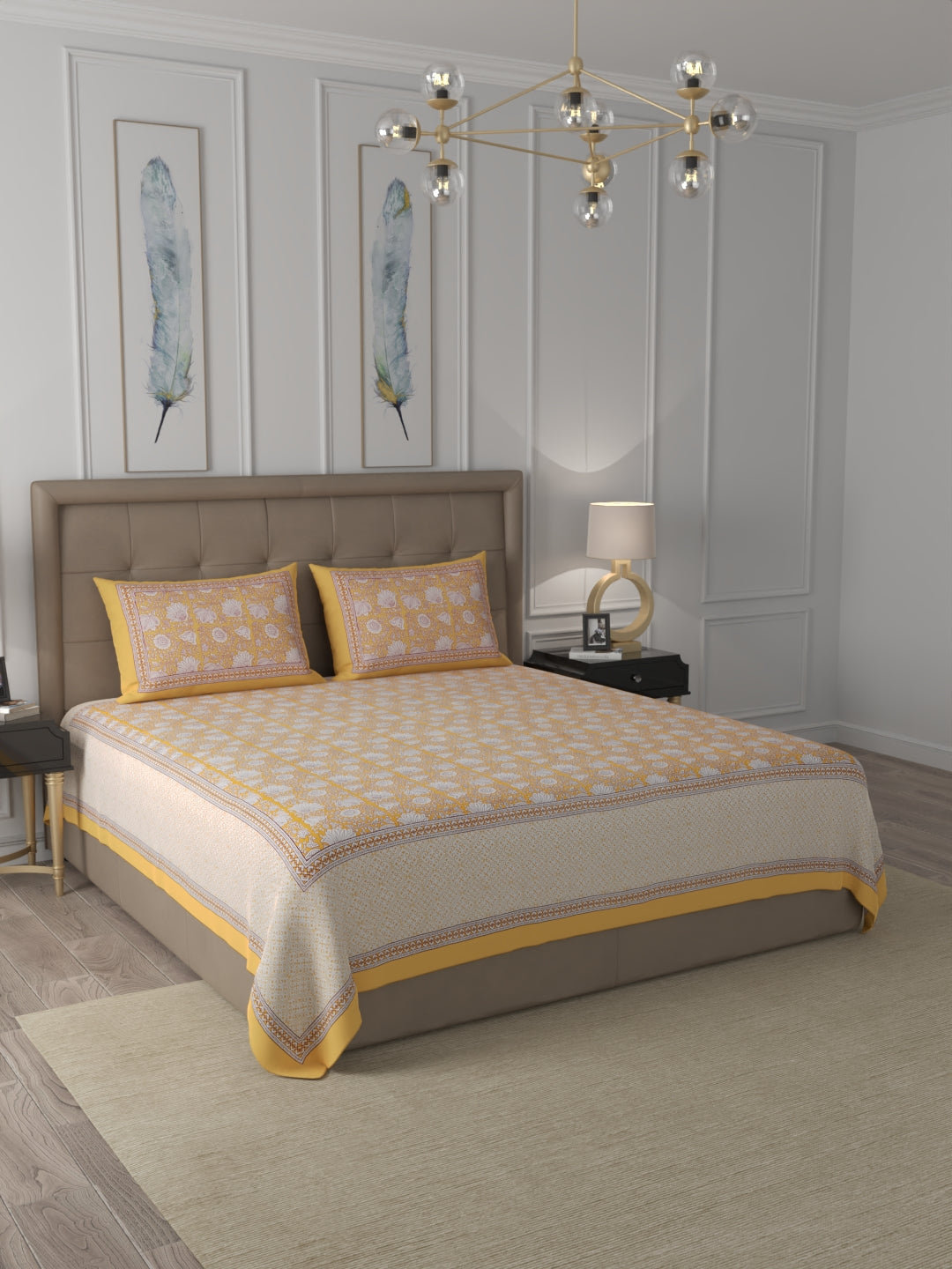 108 X 108 inch Super King Size 100% Cotton Bedsheet for Double Bed with Pillow Cover Gift Or Decor