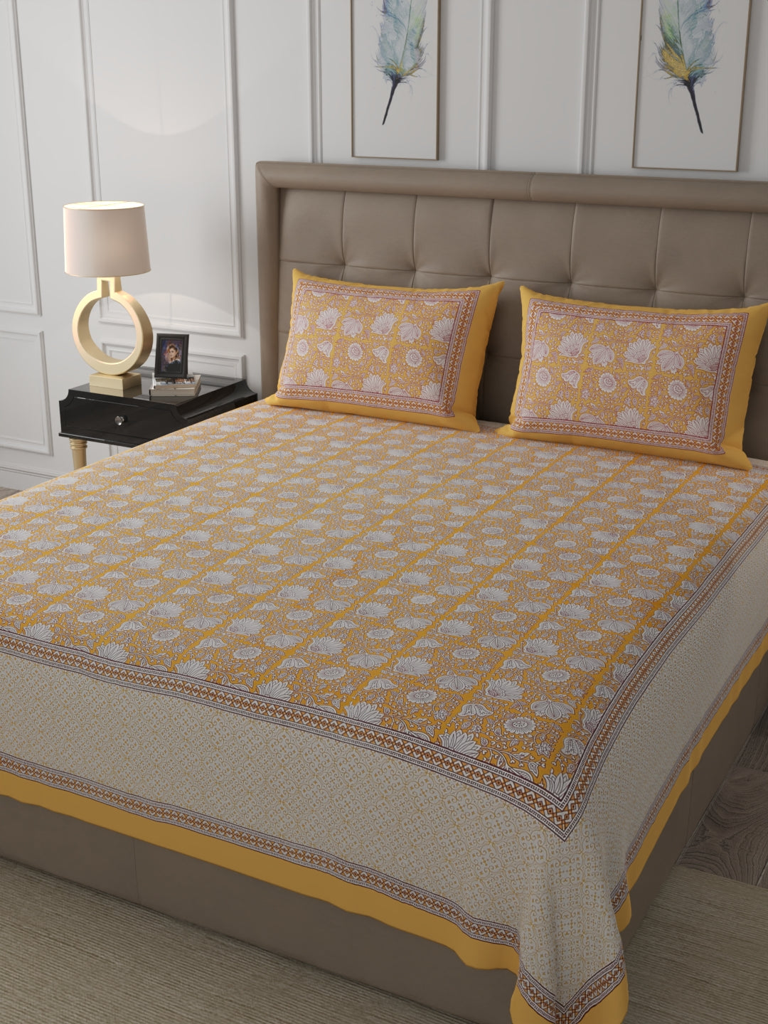 108 X 108 inch Super King Size 100% Cotton Bedsheet for Double Bed with Pillow Cover Gift Or Decor