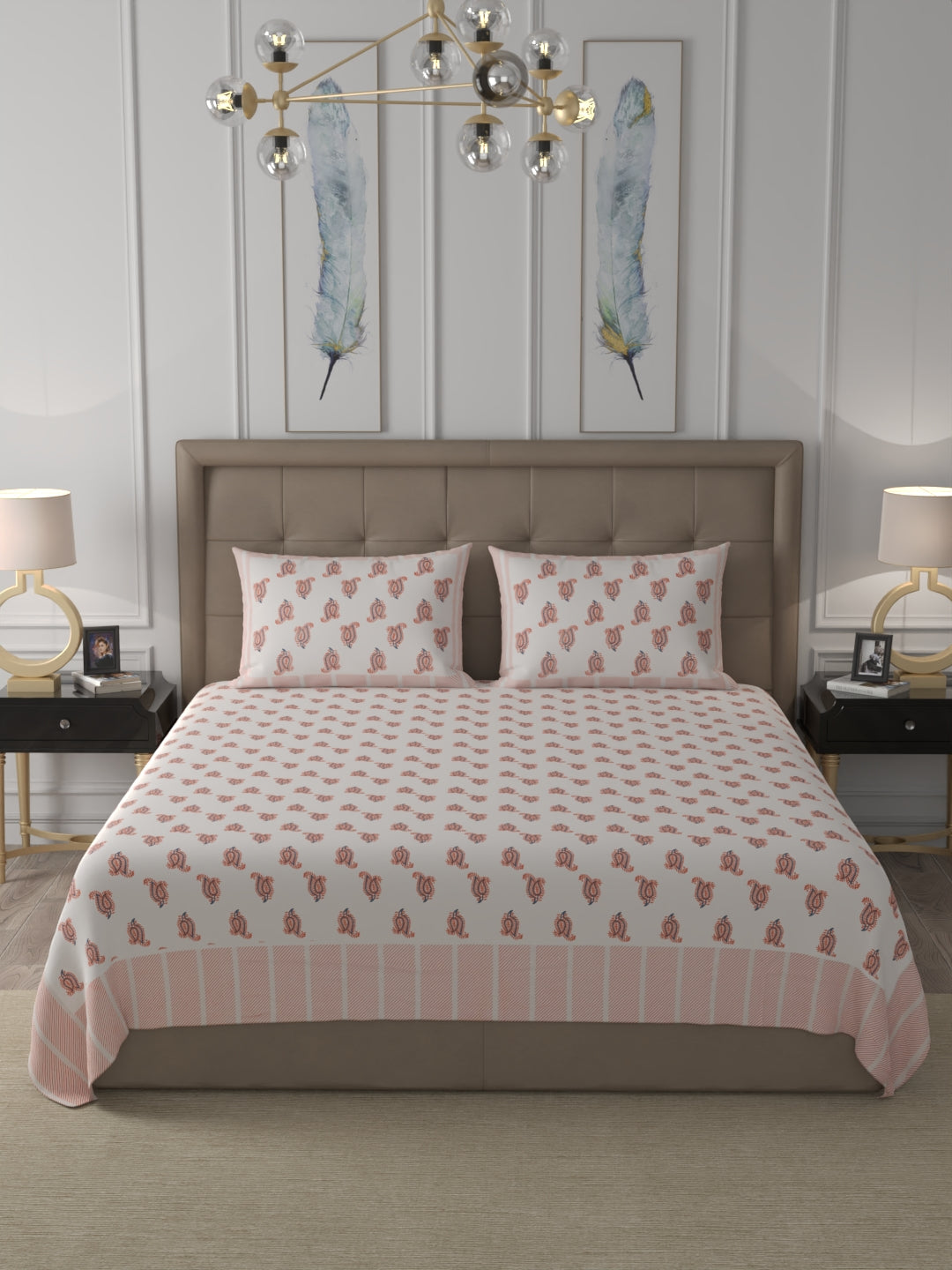 108 X 108 inch 100% Cotton Bedsheet for Double Bed Super King Size with Pillow Covers Gift Or Decor