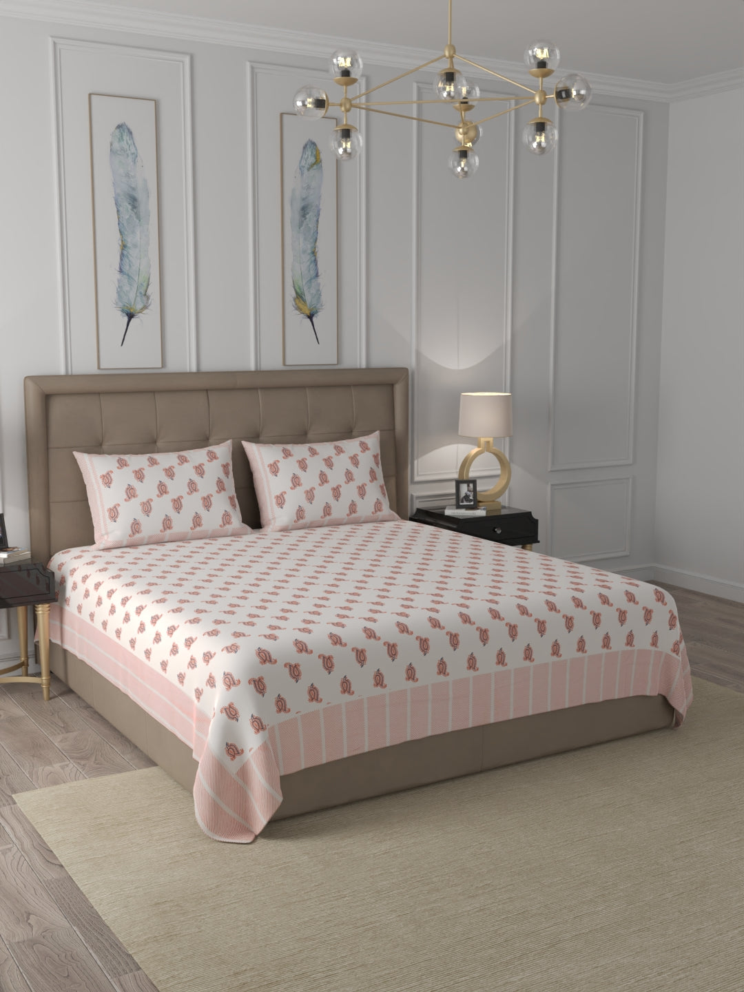 108 X 108 inch 100% Cotton Bedsheet for Double Bed Super King Size with Pillow Covers Gift Or Decor