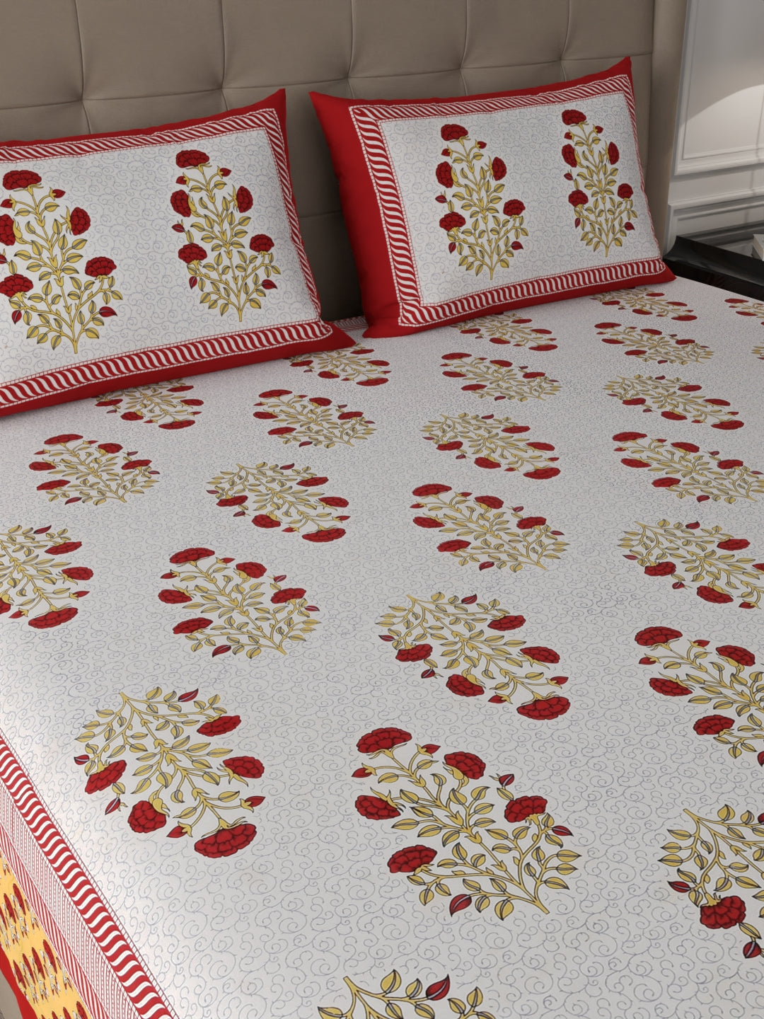 108 X 108 inch 100% Cotton Bedsheet for Double Bed Super King Size with Pillow Covers Gift Or Decor