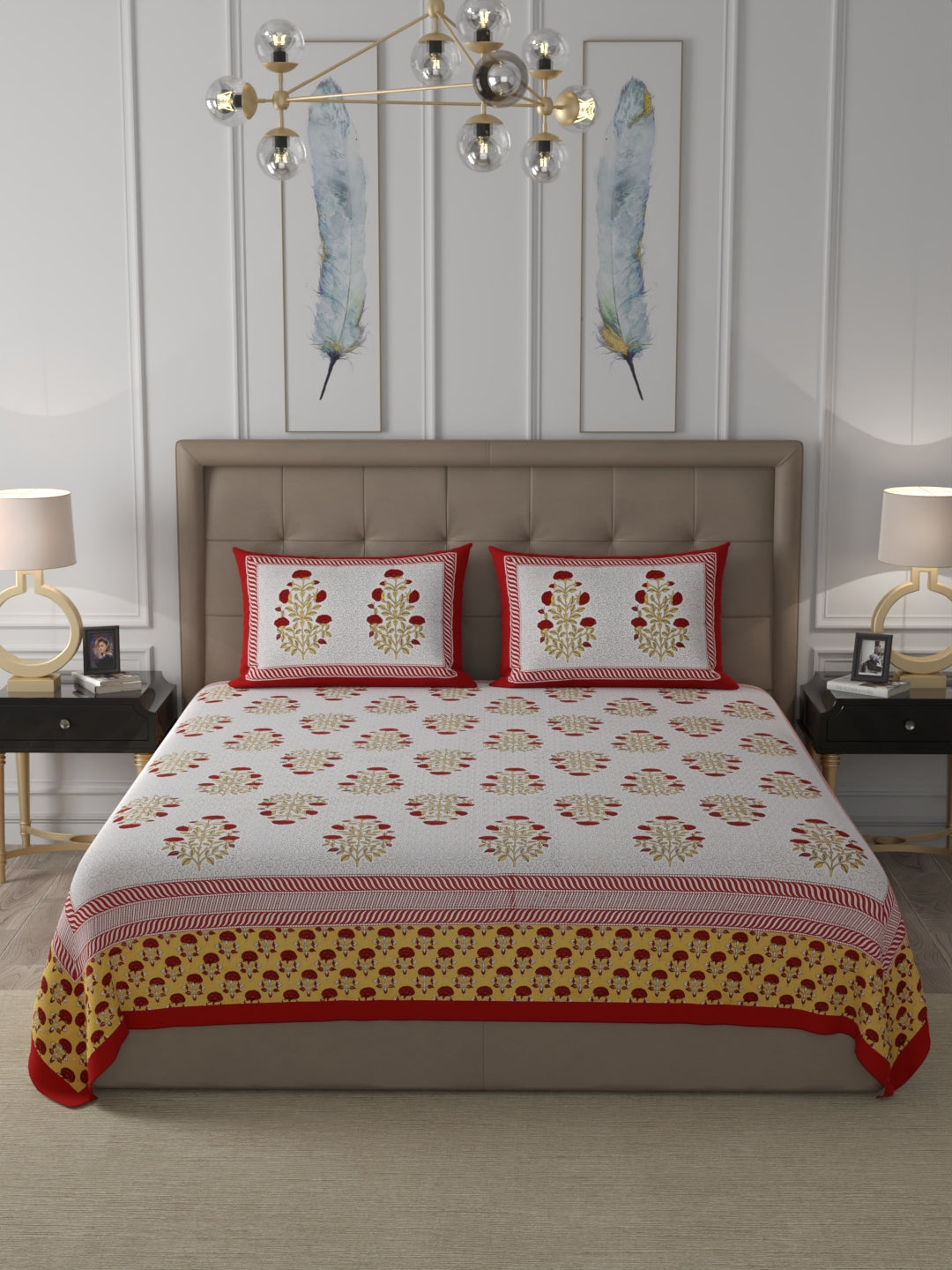 108 X 108 inch 100% Cotton Bedsheet for Double Bed Super King Size with Pillow Covers Gift Or Decor