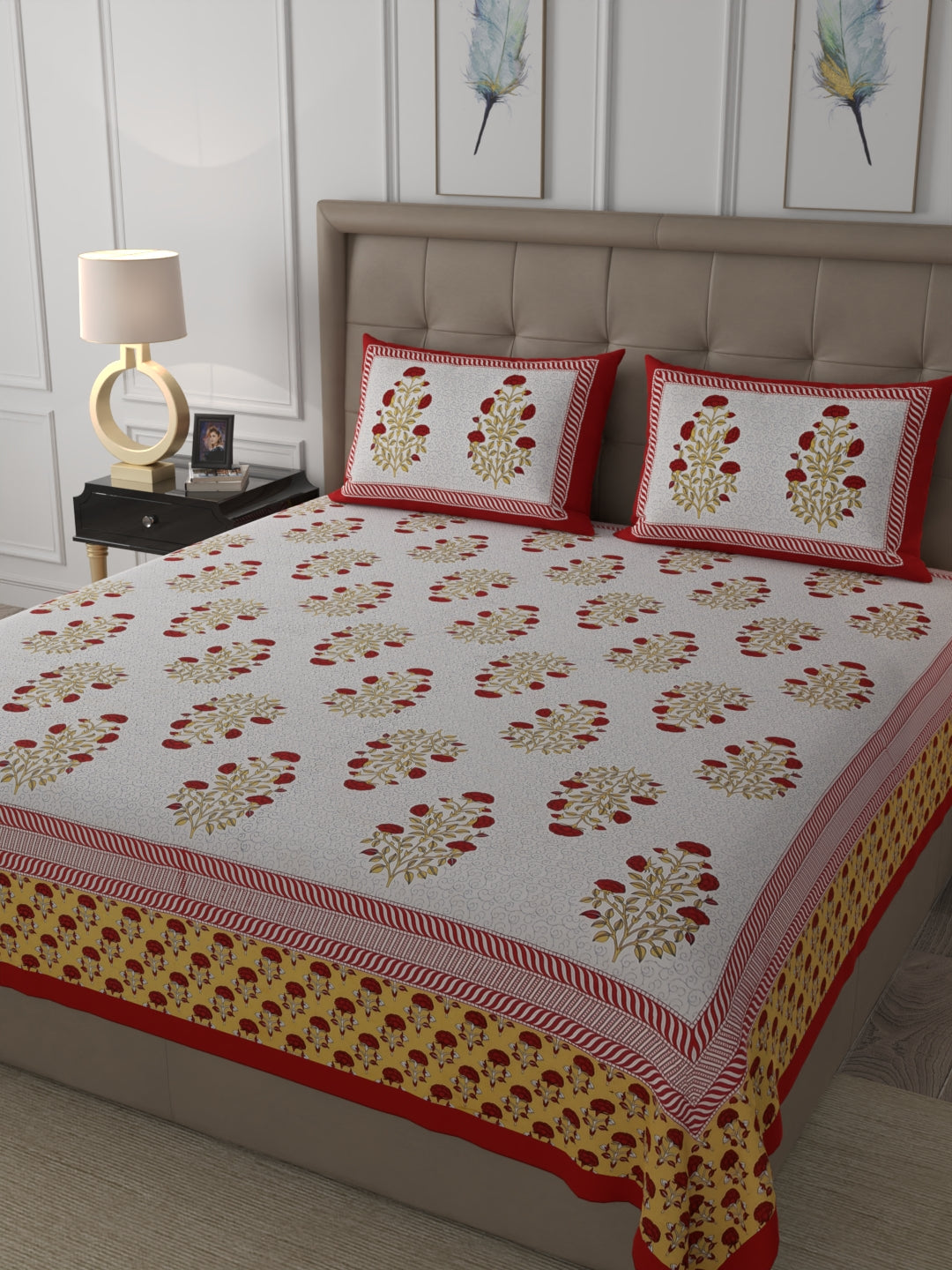 108 X 108 inch 100% Cotton Bedsheet for Double Bed Super King Size with Pillow Covers Gift Or Decor