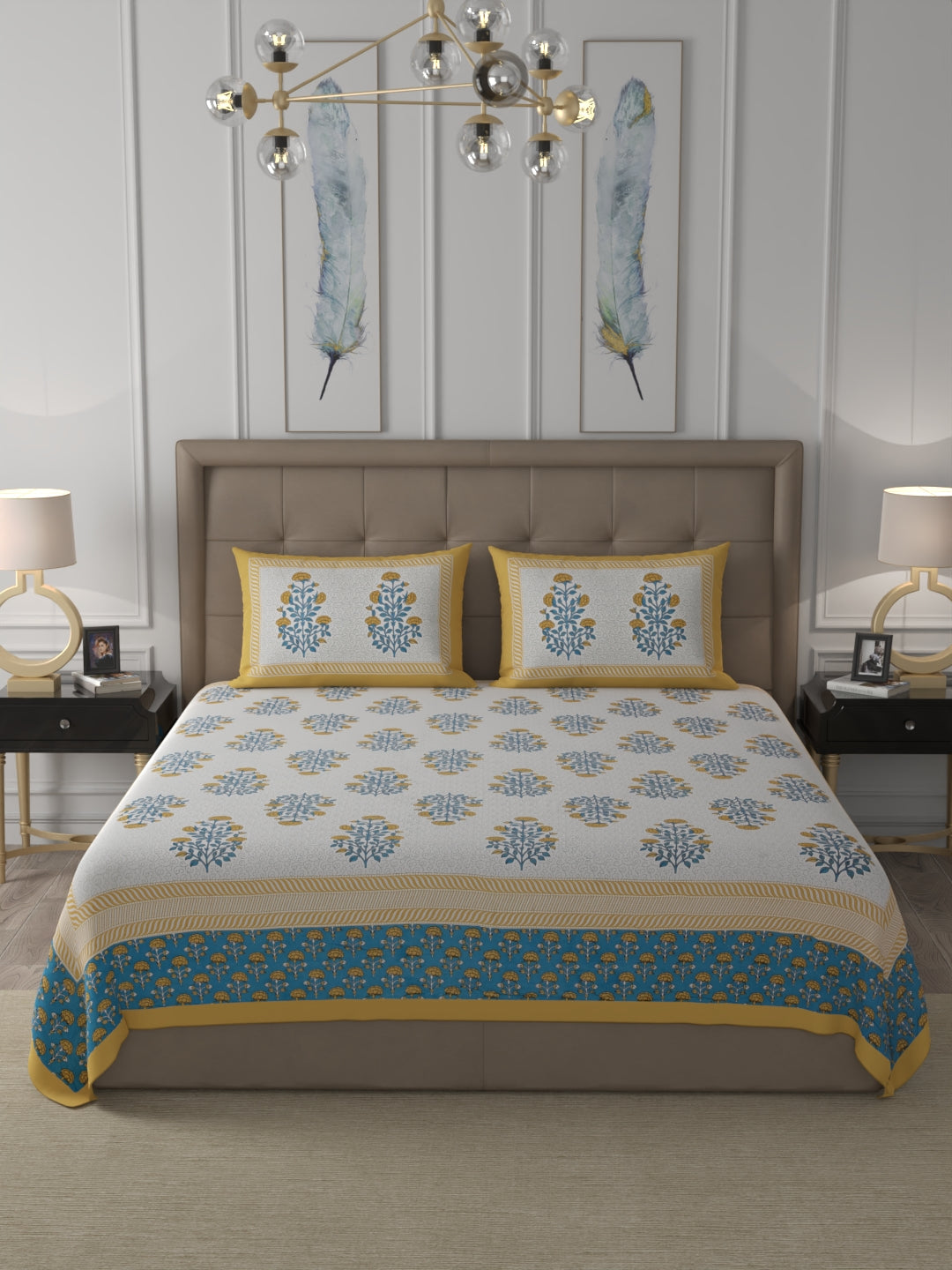 108 X 108 inch 100% Cotton Bedsheet for Double Bed Super King Size with Pillow Covers Gift Or Decor