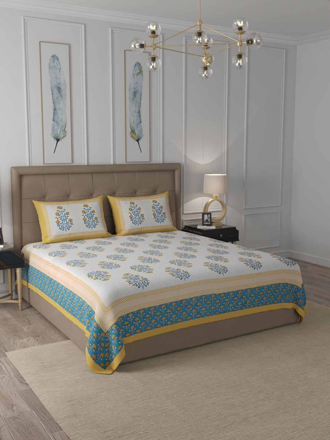 108 X 108 inch 100% Cotton Bedsheet for Double Bed Super King Size with Pillow Covers Gift Or Decor