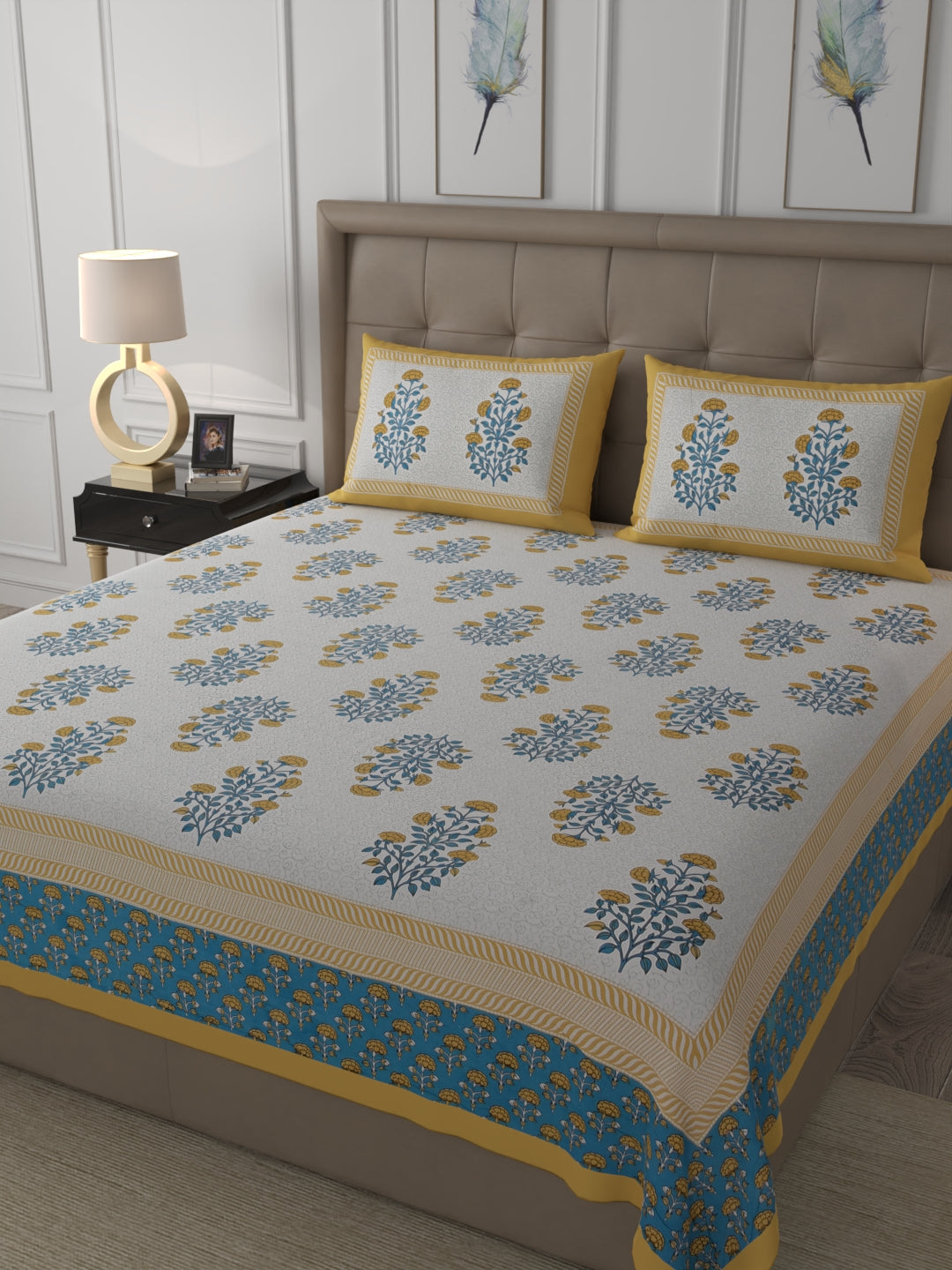 108 X 108 inch 100% Cotton Bedsheet for Double Bed Super King Size with Pillow Covers Gift Or Decor