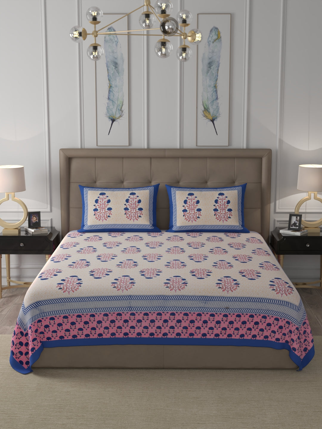 108 X 108 inch 100% Cotton Bedsheet for Double Bed Super King Size with Pillow Covers Gift Or Decor