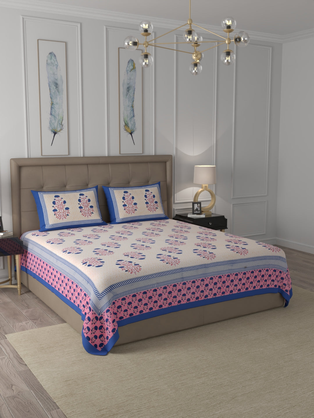 108 X 108 inch 100% Cotton Bedsheet for Double Bed Super King Size with Pillow Covers Gift Or Decor