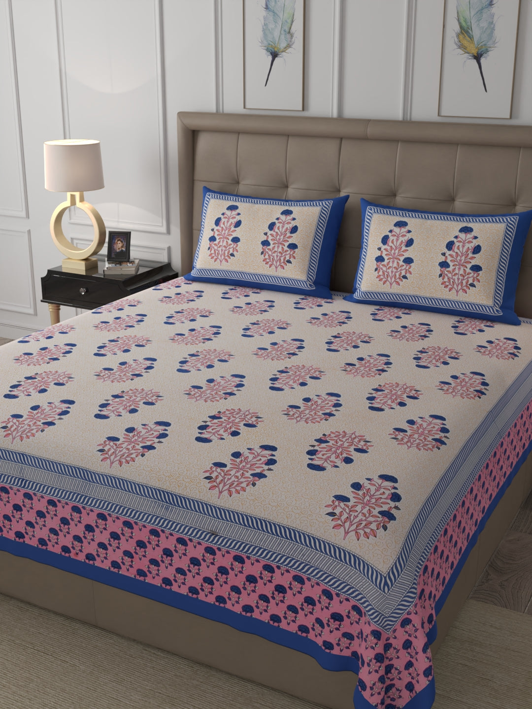 108 X 108 inch 100% Cotton Bedsheet for Double Bed Super King Size with Pillow Covers Gift Or Decor