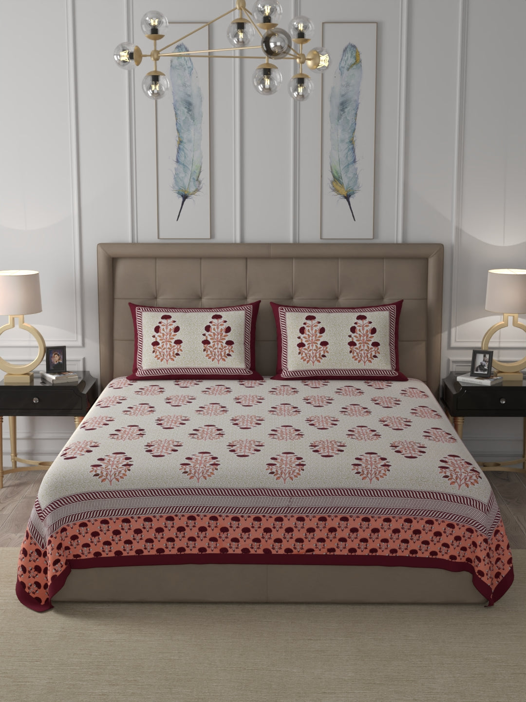 108 X 108 inch 100% Cotton Bedsheet for Double Bed Super King Size with Pillow Covers Gift Or Decor