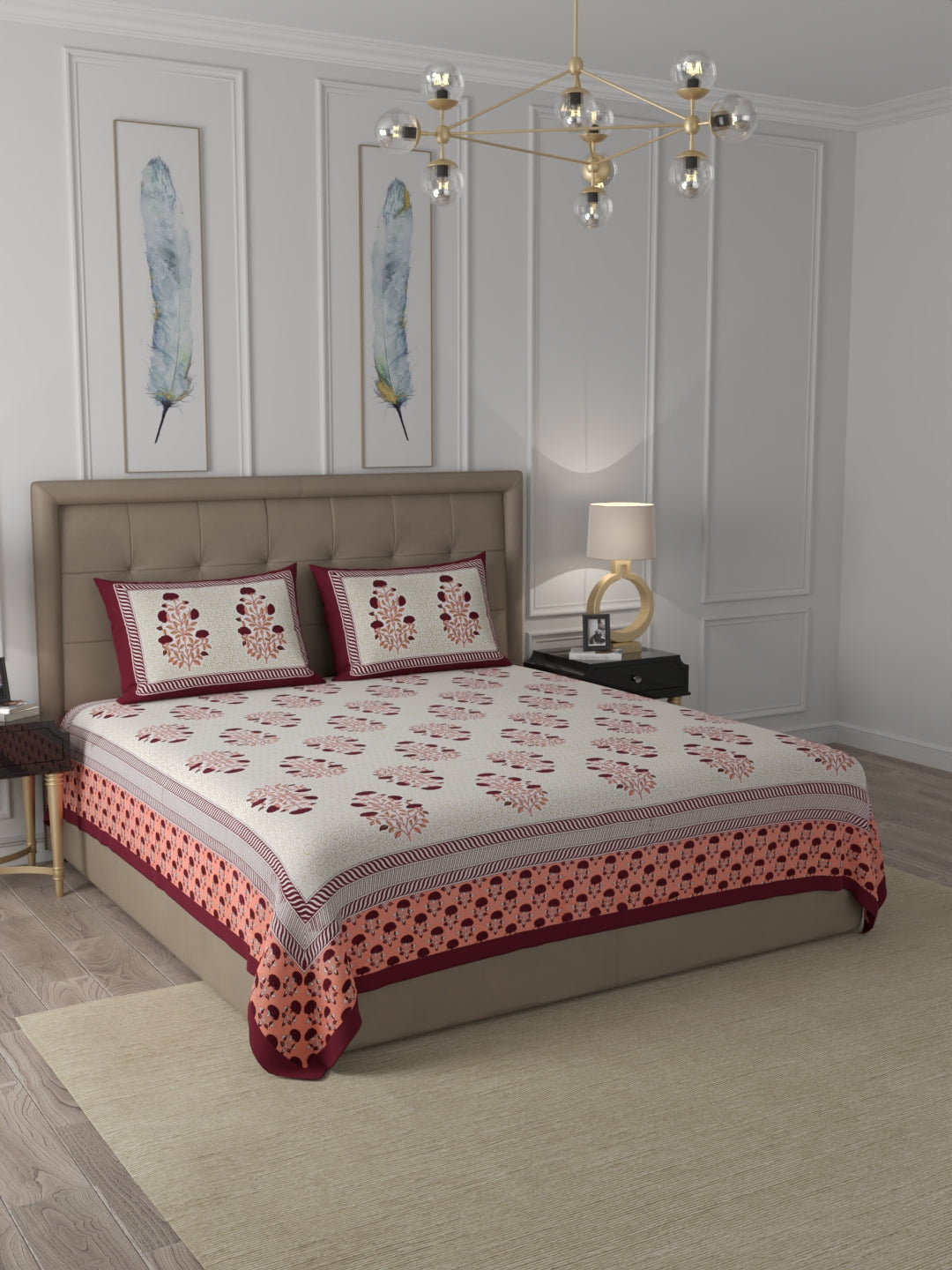 108 X 108 inch 100% Cotton Bedsheet for Double Bed Super King Size with Pillow Covers Gift Or Decor