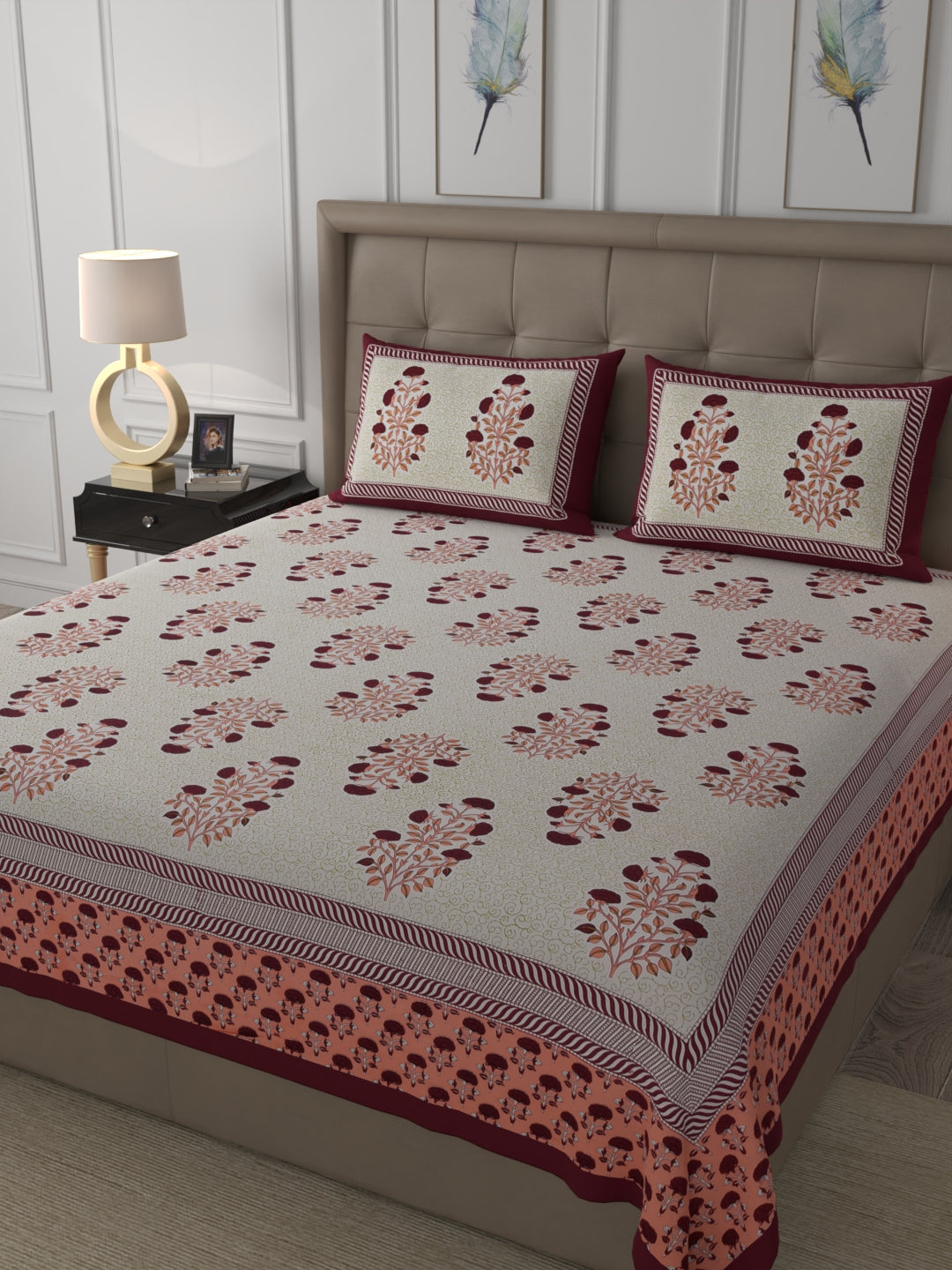 108 X 108 inch 100% Cotton Bedsheet for Double Bed Super King Size with Pillow Covers Gift Or Decor