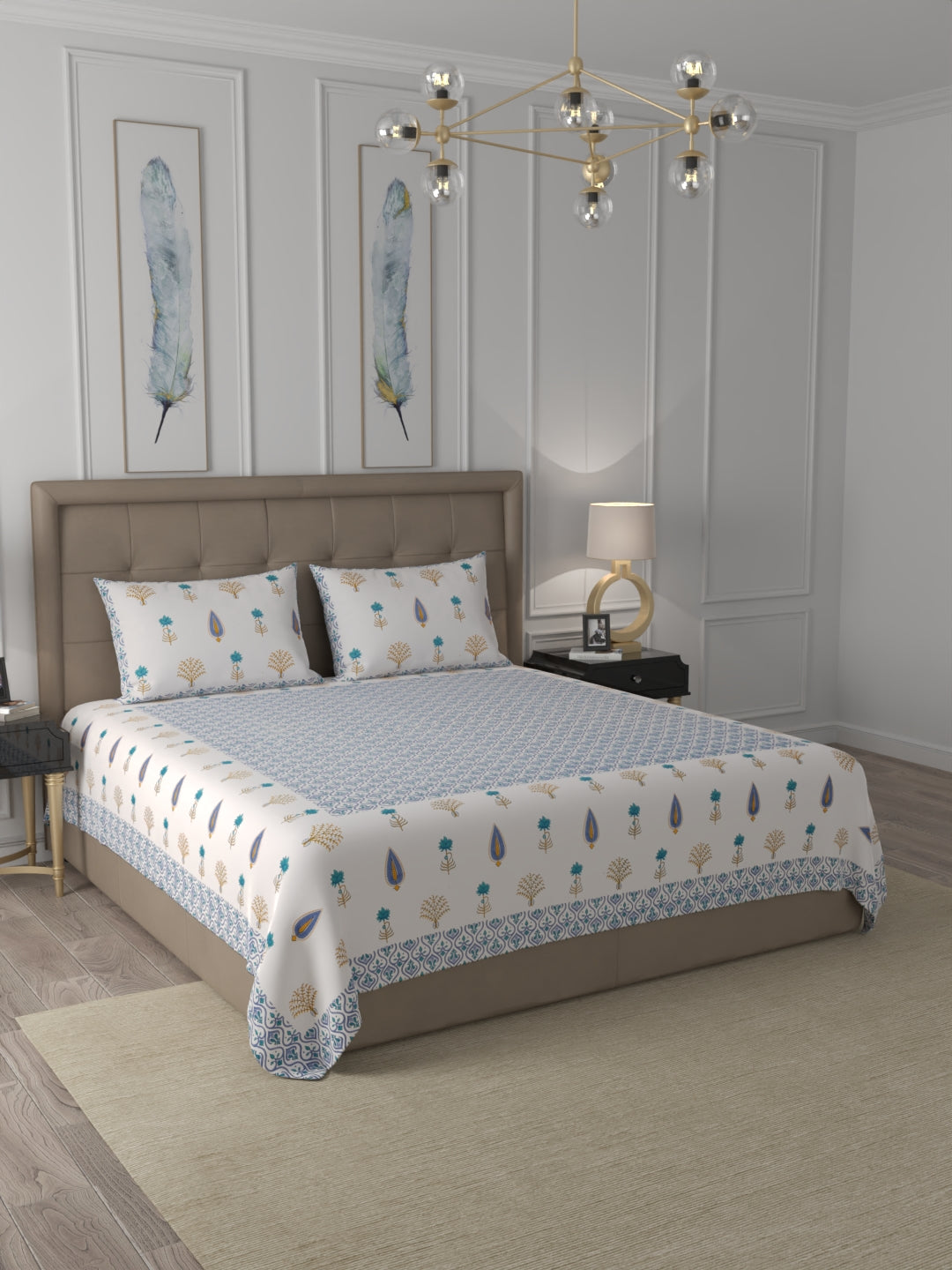 108 X 108 inch 100% Cotton Bedsheet for Double Bed Super King Size with Pillow Covers Gift Or Decor