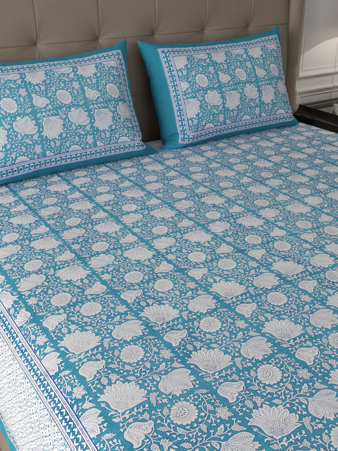 108 X 108 inch Super King Size 100% Cotton Bedsheet for Double Bed with Pillow Cover Gift Or Decor