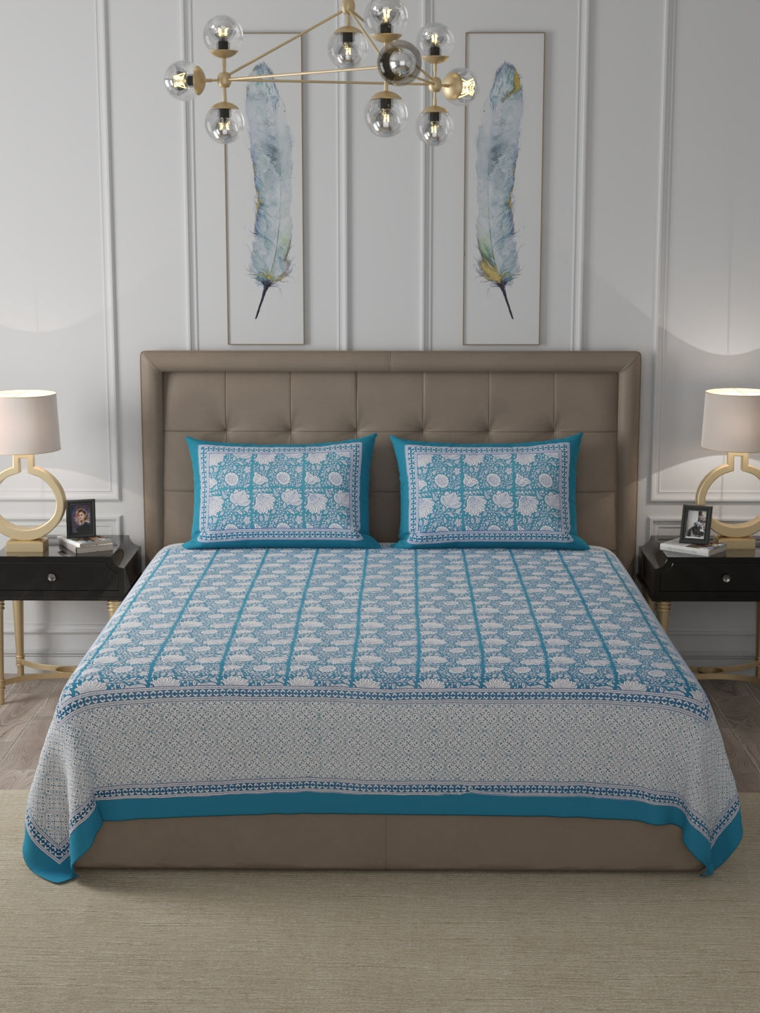 108 X 108 inch Super King Size 100% Cotton Bedsheet for Double Bed with Pillow Cover Gift Or Decor