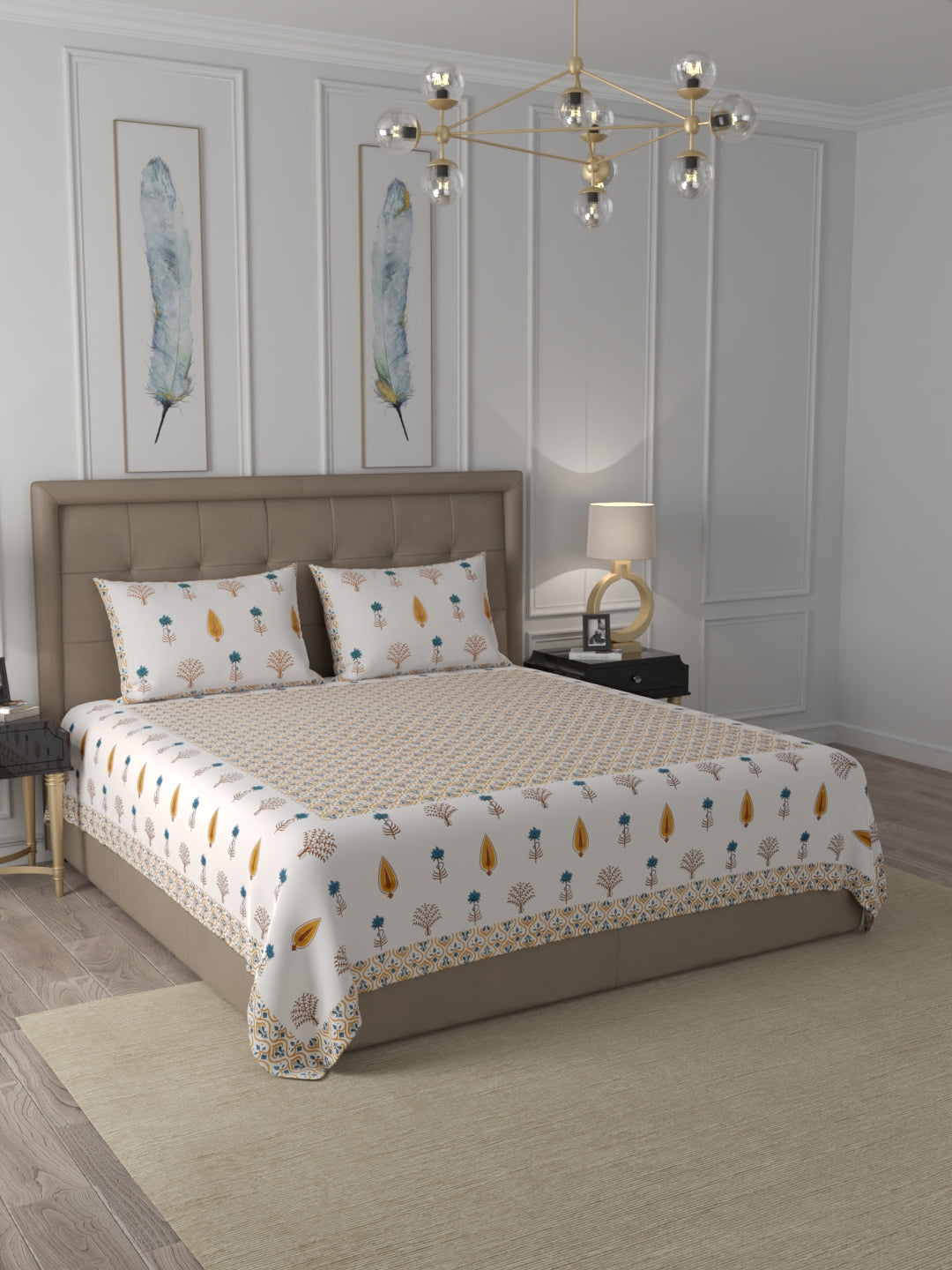108 X 108 inch 100% Cotton Bedsheet for Double Bed Super King Size with Pillow Covers Gift Or Decor
