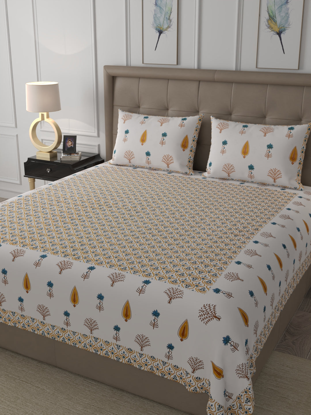 108 X 108 inch 100% Cotton Bedsheet for Double Bed Super King Size with Pillow Covers Gift Or Decor