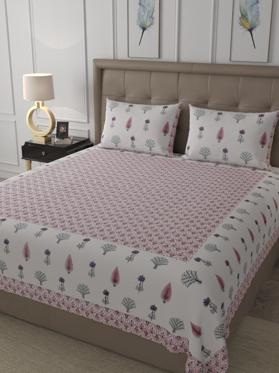 108 X 108 inch 100% Cotton Bedsheet for Double Bed Super King Size with Pillow Covers Gift Or Decor