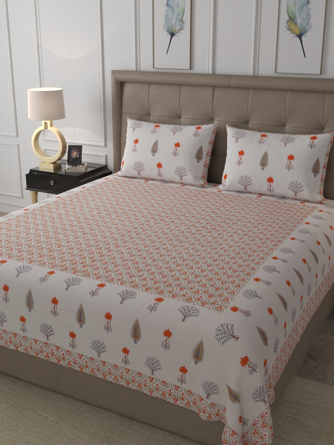 108 X 108 inch 100% Cotton Bedsheet for Double Bed Super King Size with Pillow Covers Gift Or Decor