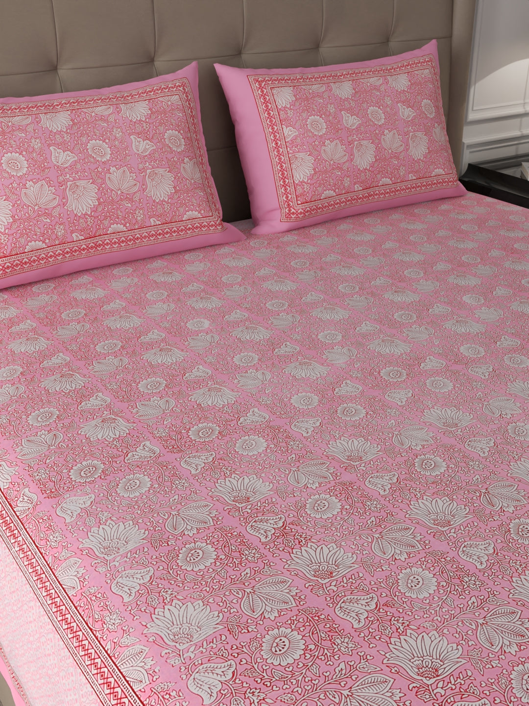 108 X 108 inch Super King Size 100% Cotton Bedsheet for Double Bed with Pillow Cover Gift Or Decor