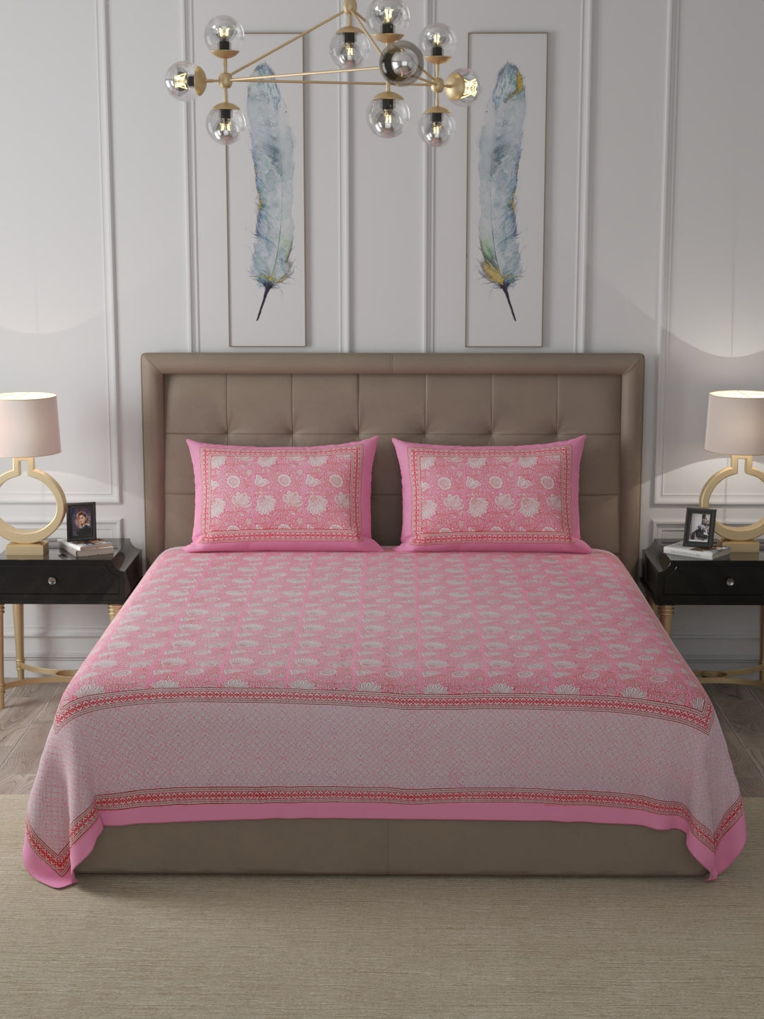 108 X 108 inch Super King Size 100% Cotton Bedsheet for Double Bed with Pillow Cover Gift Or Decor