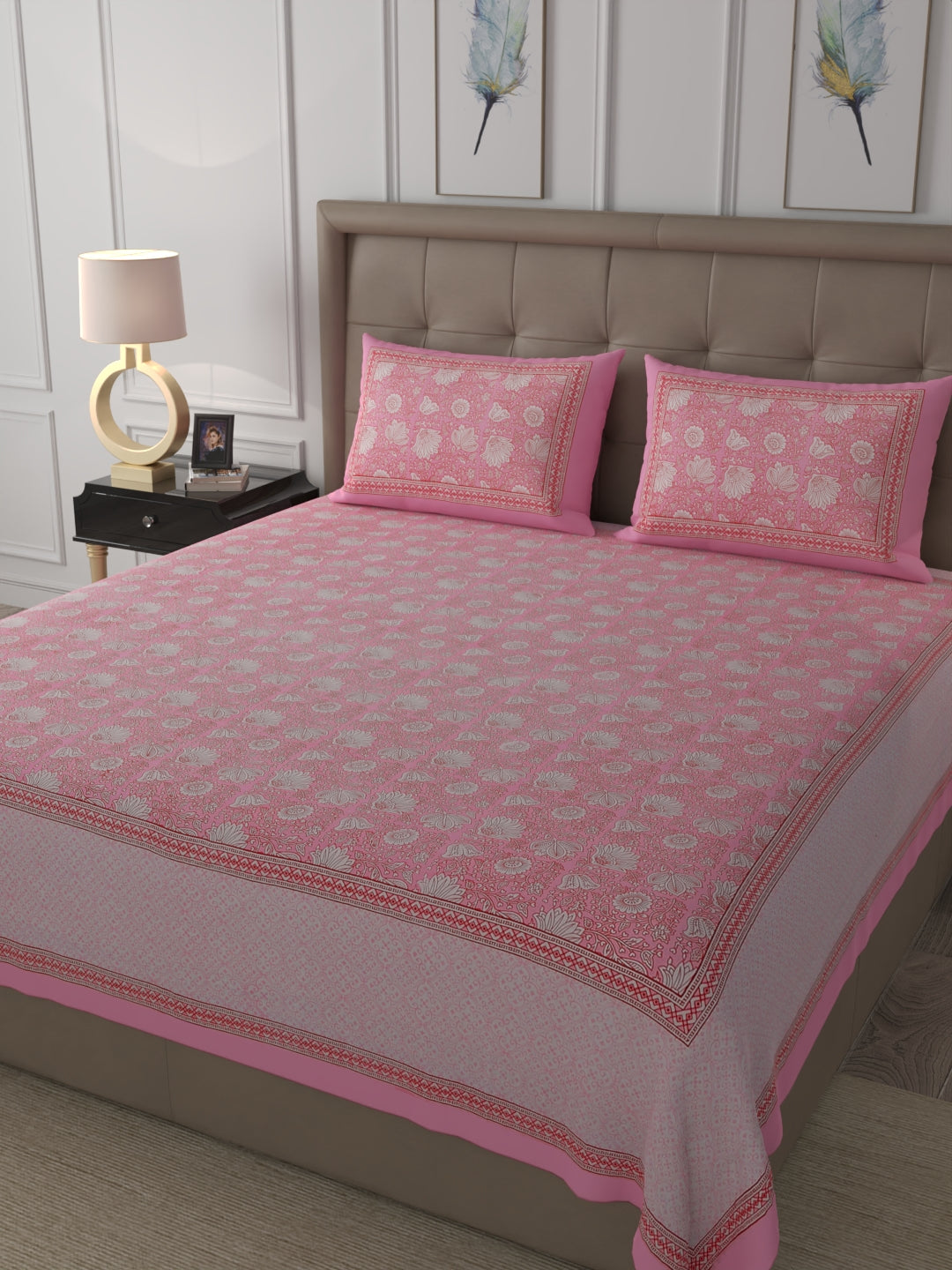 108 X 108 inch Super King Size 100% Cotton Bedsheet for Double Bed with Pillow Cover Gift Or Decor