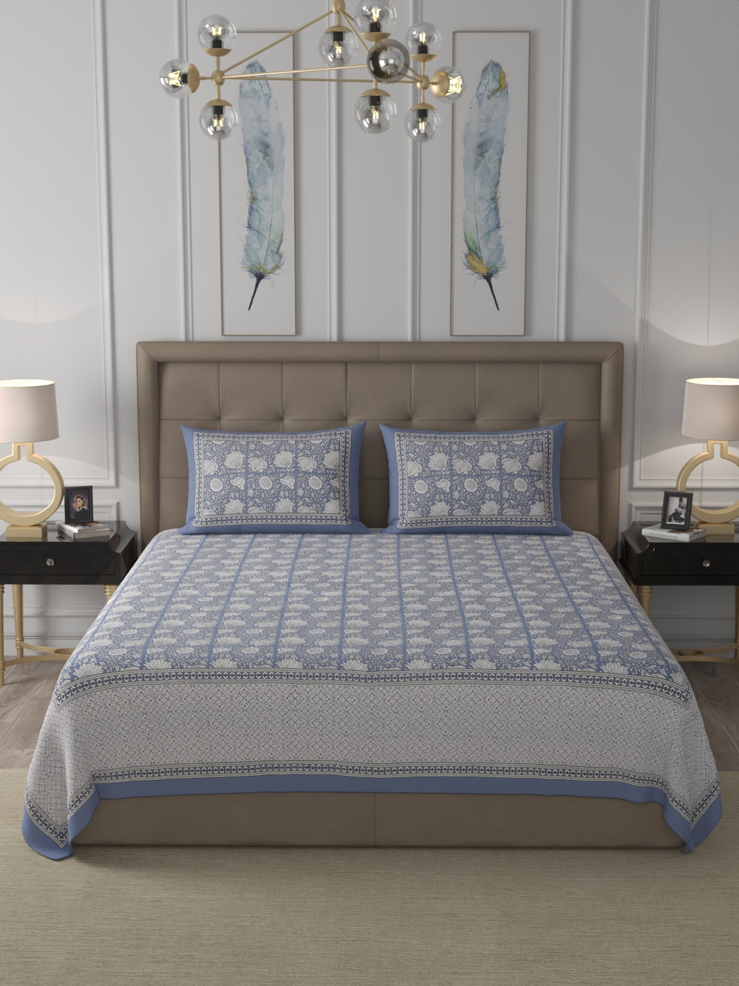 108 X 108 inch Super King Size 100% Cotton Bedsheet for Double Bed with Pillow Cover Gift Or Decor